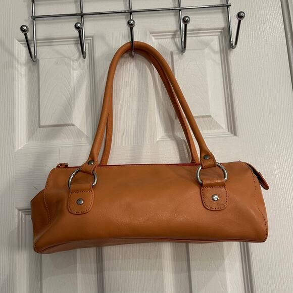 Trendy baguette shape Kenneth Cole New York Leather Satchel Shoulder Bag Tan - Picture 4 of 5